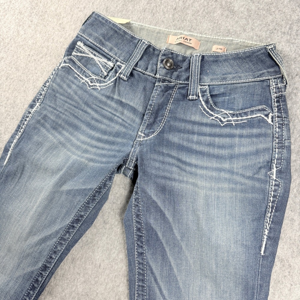 Ariat‎ REAL  Womens Jeans 27R Mid Rise Boot Cut Medium Wash Thick Stitch Denim